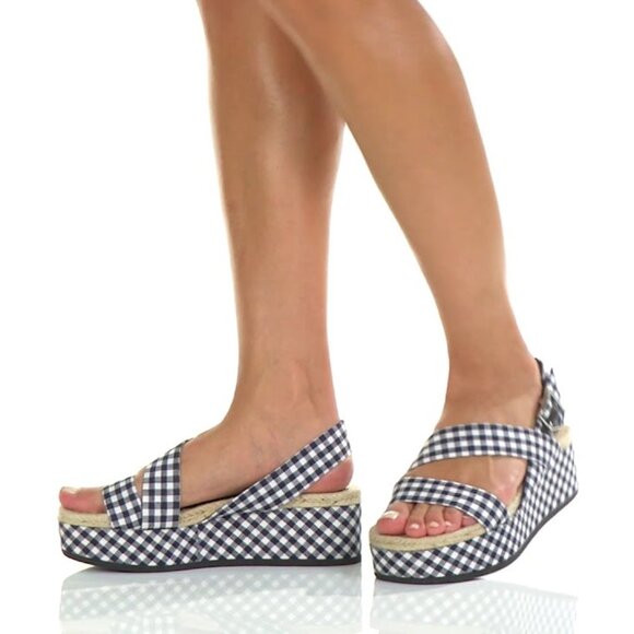 rag & bone Megan Gingham Navy White Sandals - Picture 2 of 12
